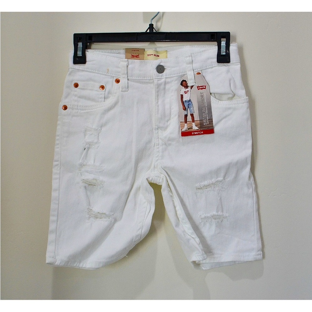 LEVI'S 511 SLIM YOUTH BOYS SHORTS CUT-OFF WHITE DENIM Size: 18 / 29